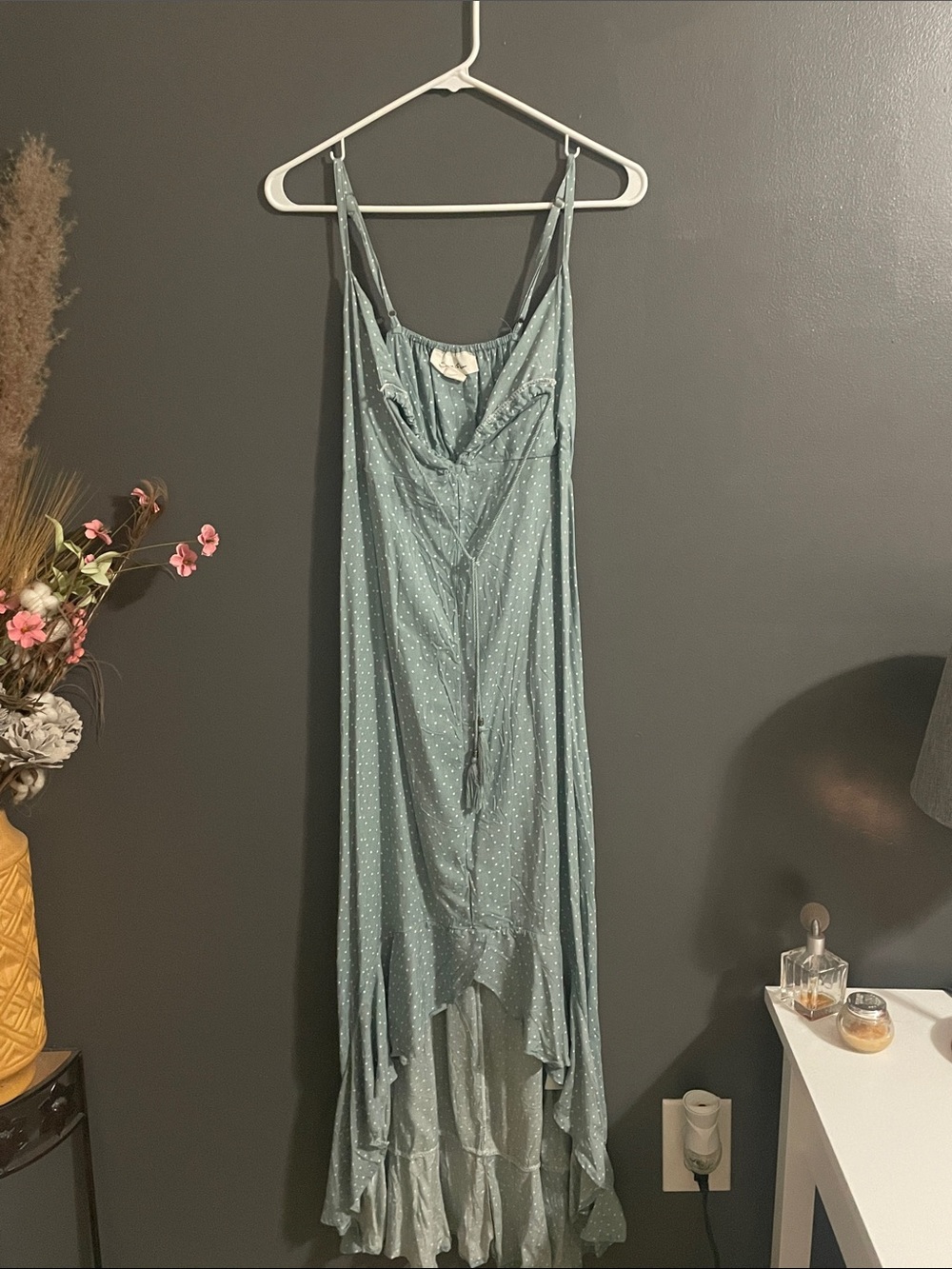 Sugar & Cream Sage Green Polka Dot Boho Maxi Dress Small